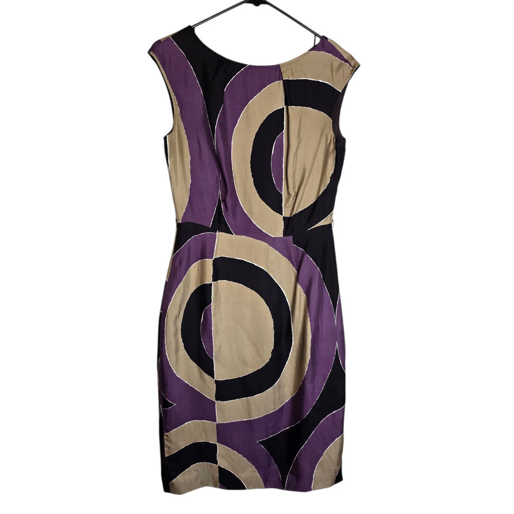 MaxMara Purple Black Champagne Geometric Silk Career Office Silk Dress Size 4